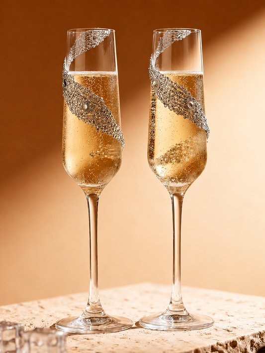 Ocean Wave Crystal Toasting Set โ Handcrafted Bridal Champagne Glasses