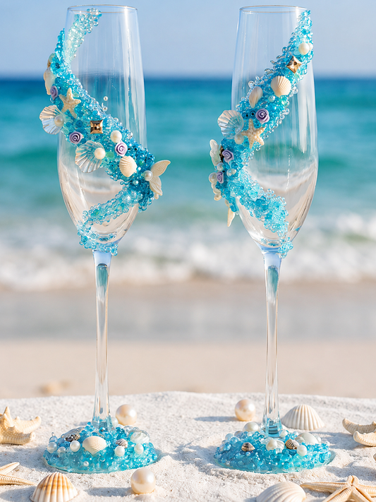 Ocean Whisper Bridal Toast Glass Set โ Handmade Custom Couple Gift