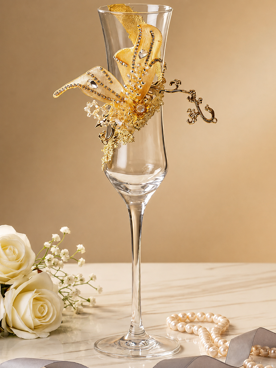 Golden Monarch Champagne Couple Set – French Elegance Toasting Glasses