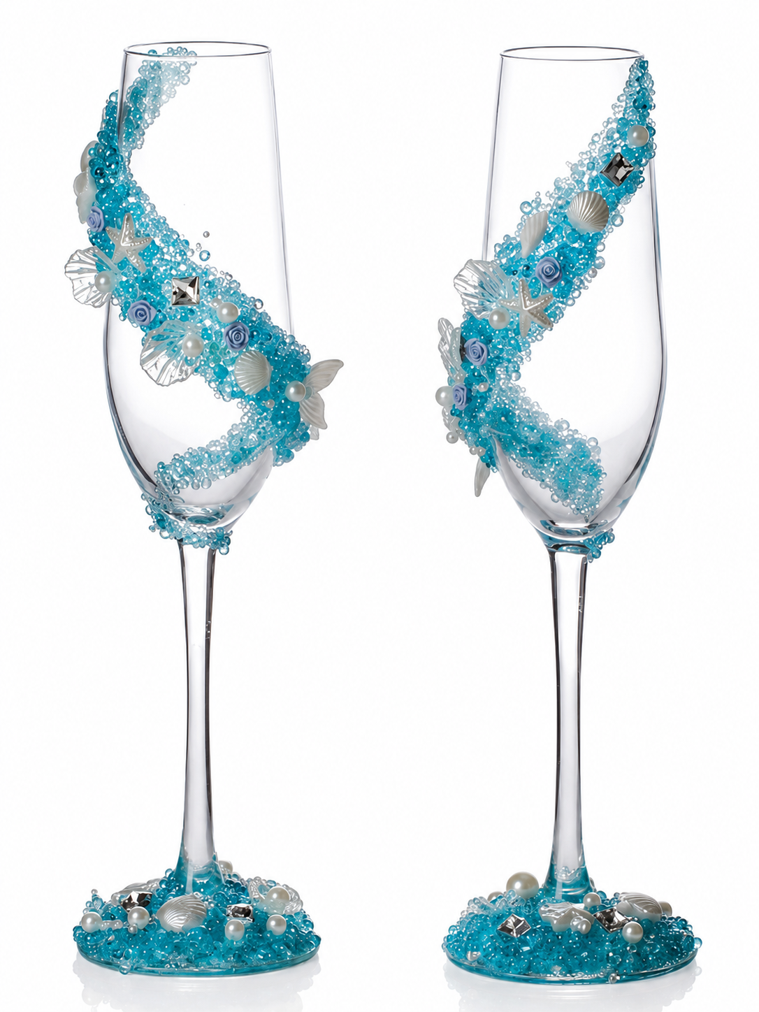 Ocean Whisper Bridal Toast Glass Set – Handmade Custom Couple Gift