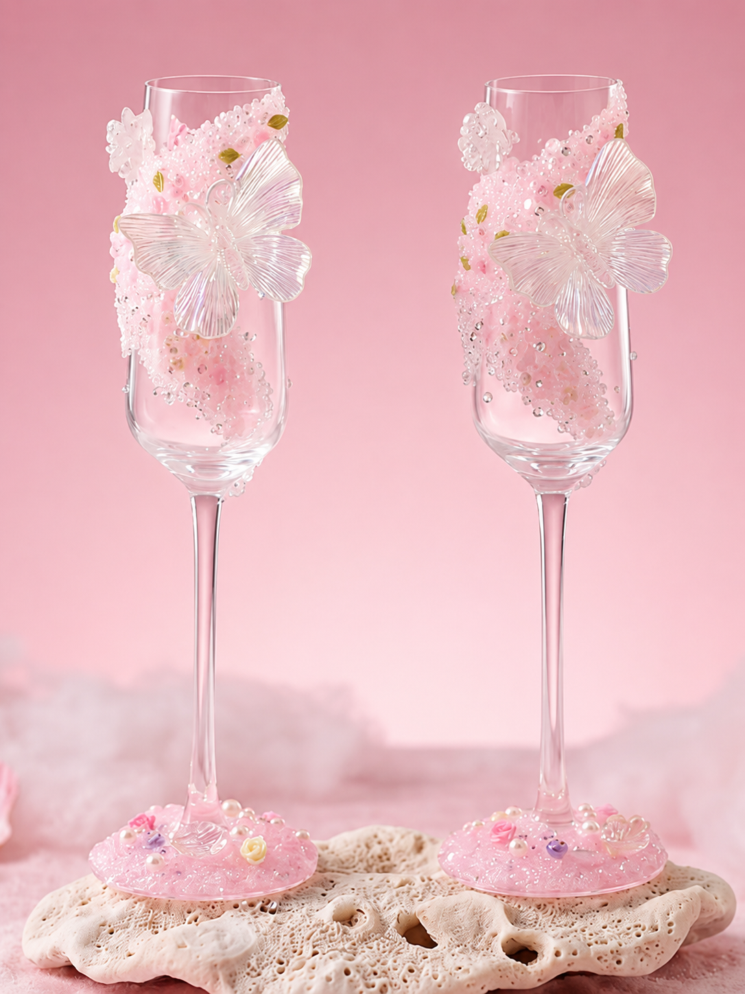 Butterfly Dream Crystal Champagne Glass – Hand-Embellished Wedding Gift