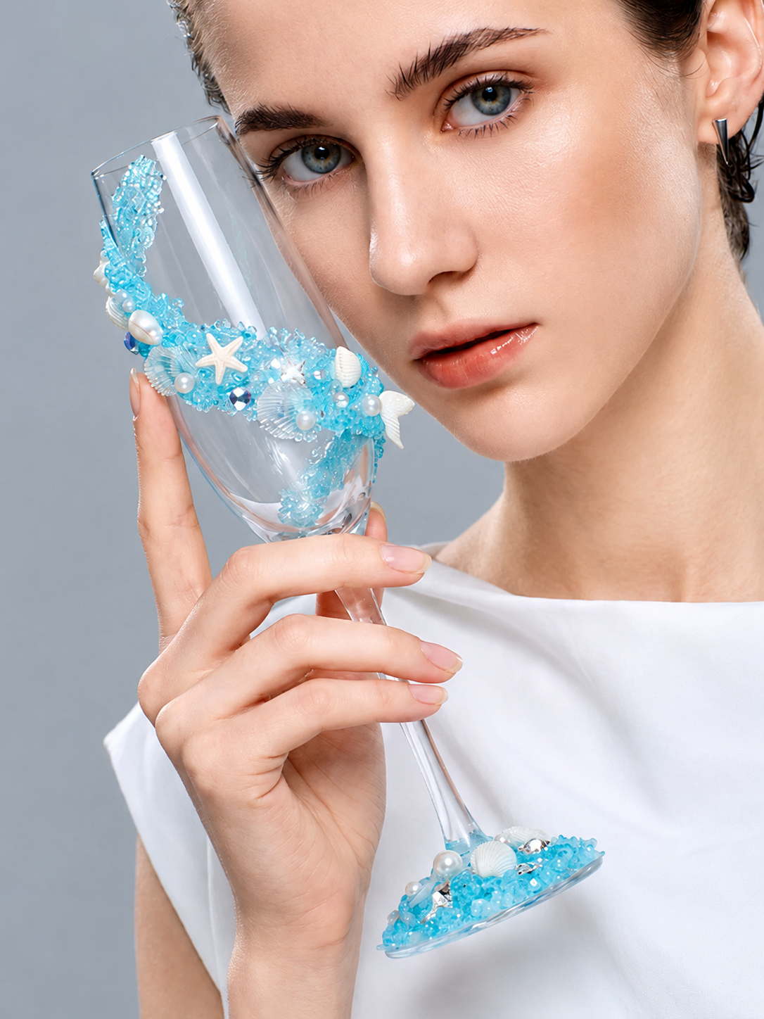 Ocean Whisper Bridal Toast Glass Set – Handmade Custom Couple Gift