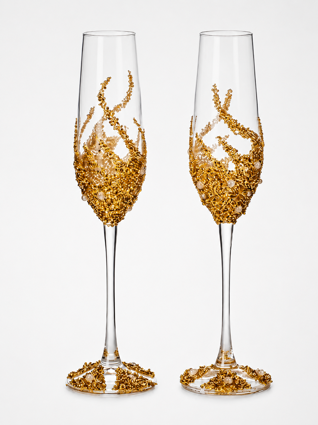 Starlit Gold Sparkle Crystal Flutes – Handcrafted Wedding Pair