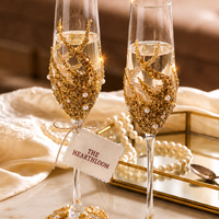 Starlit Gold Sparkle Crystal Flutes – Handcrafted Wedding Pair