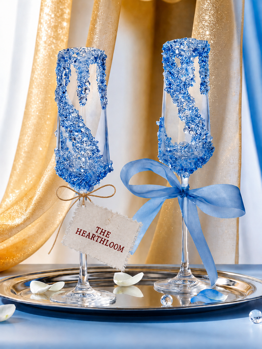 Arctic Blue Frost Crystal Champagne Flutes – Bridal Celebration Set