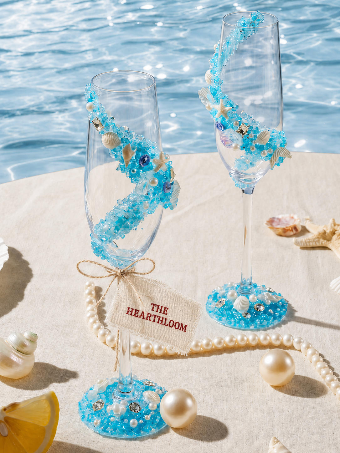 Ocean Whisper Bridal Toast Glass Set – Handmade Custom Couple Gift