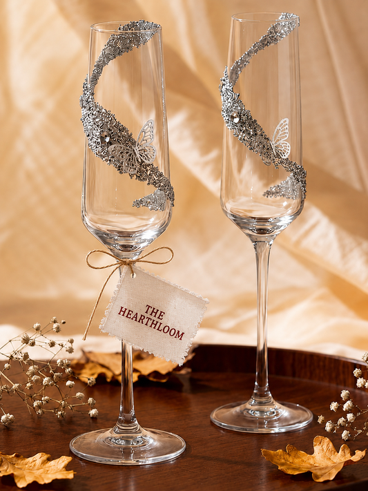 Ocean Wave Crystal Toasting Set – Handcrafted Bridal Champagne Glasses