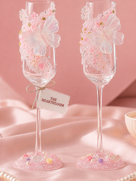Butterfly Dream Crystal Champagne Glass – Hand-Embellished Wedding Gift