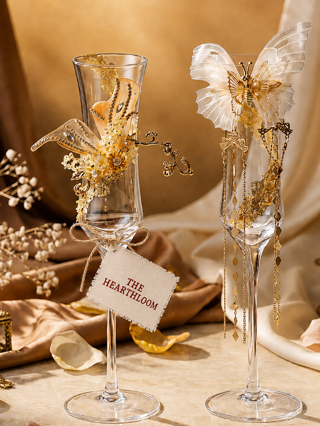Golden Monarch Champagne Couple Set – French Elegance Toasting Glasses