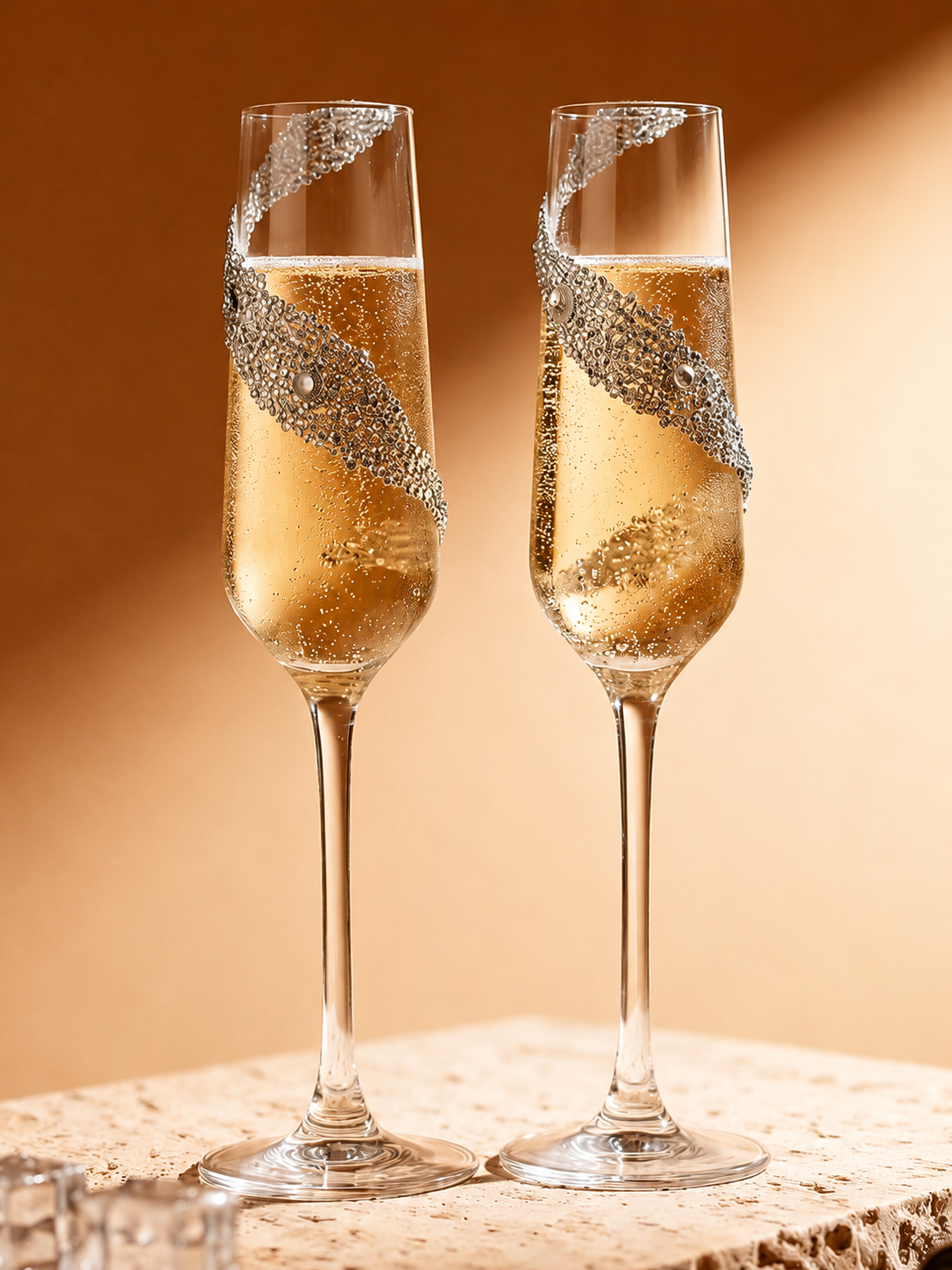Ocean Wave Crystal Toasting Set – Handcrafted Bridal Champagne Glasses