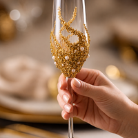 Starlit Gold Sparkle Crystal Flutes – Handcrafted Wedding Pair