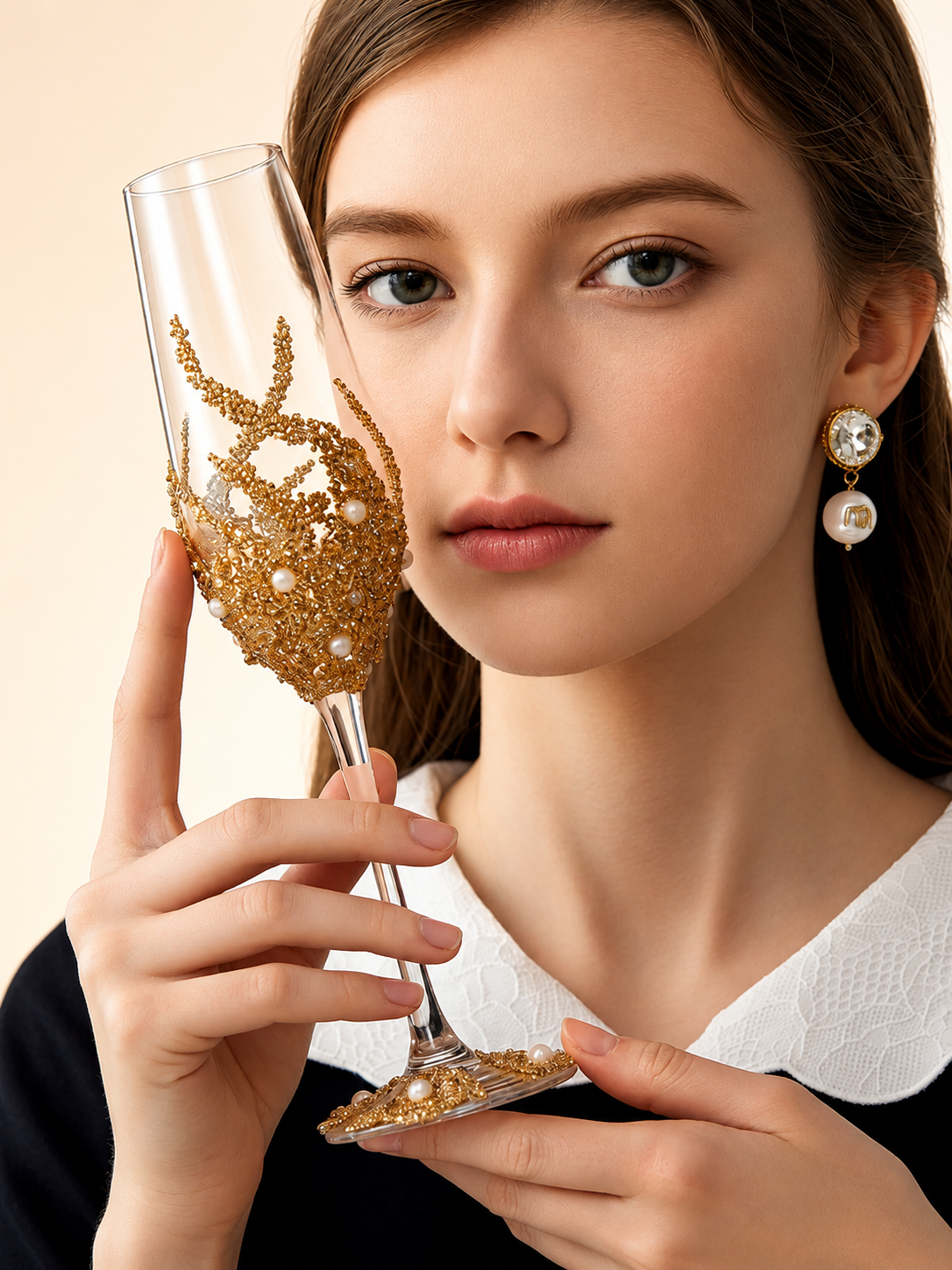 Starlit Gold Sparkle Crystal Flutes – Handcrafted Wedding Pair