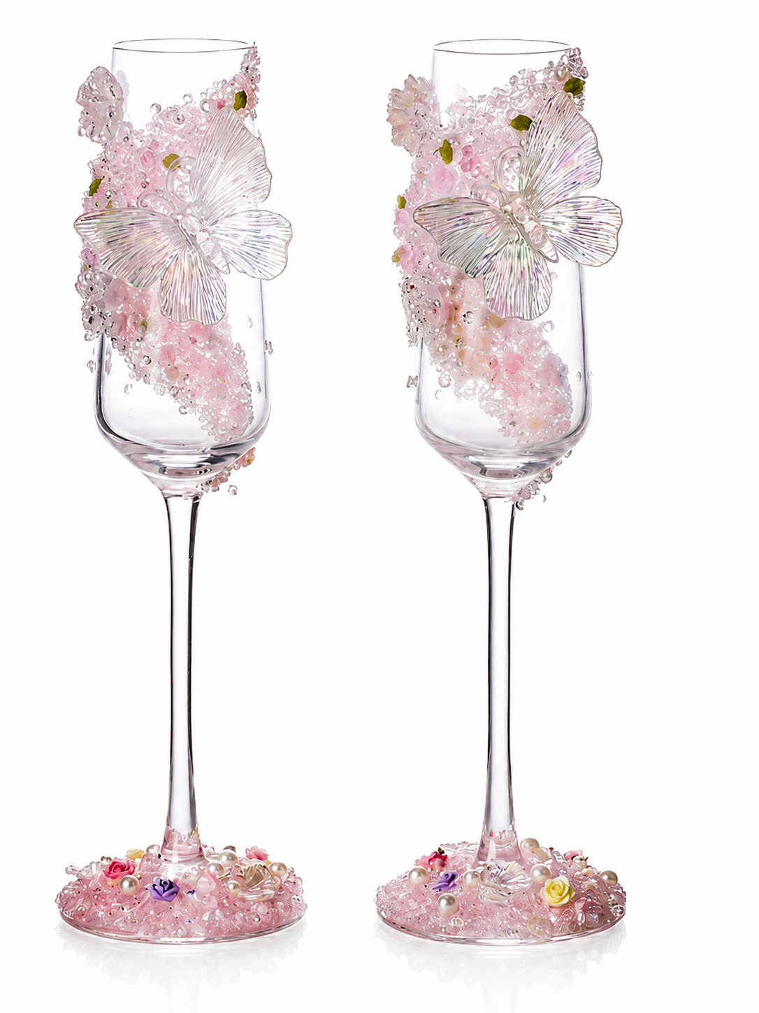Butterfly Dream Crystal Champagne Glass – Hand-Embellished Wedding Gift
