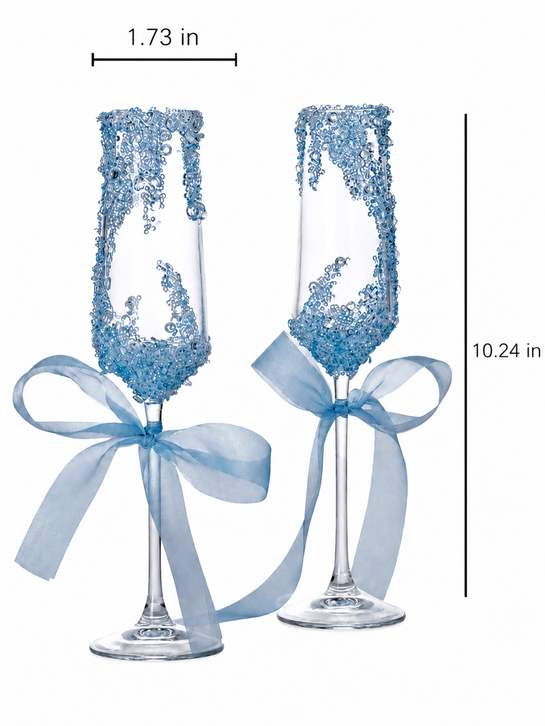 Arctic Blue Frost Crystal Champagne Flutes – Bridal Celebration Set