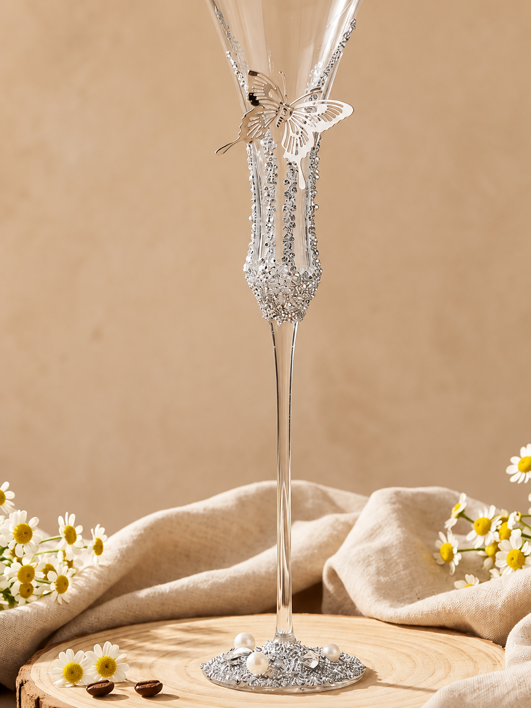 Silver Butterfly Luxe Champagne Glass Pair – Minimalist Couple Gift