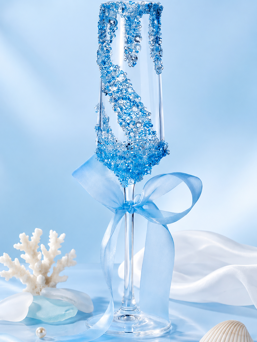 Arctic Blue Frost Crystal Champagne Flutes – Bridal Celebration Set