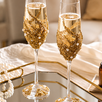 Starlit Gold Sparkle Crystal Flutes – Handcrafted Wedding Pair