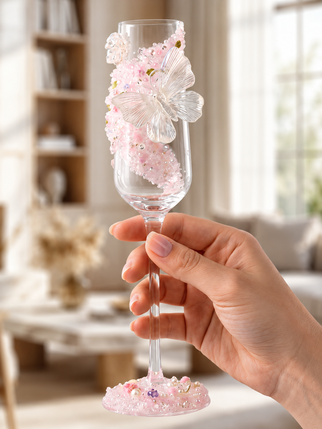 Butterfly Dream Crystal Champagne Glass – Hand-Embellished Wedding Gift