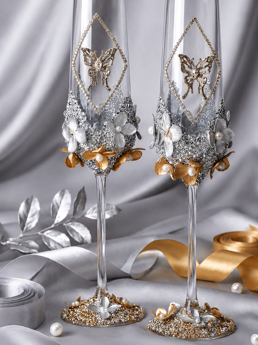 Imperial Gold Handcrafted Champagne Glass Pair – Luxury Wedding Toast Set