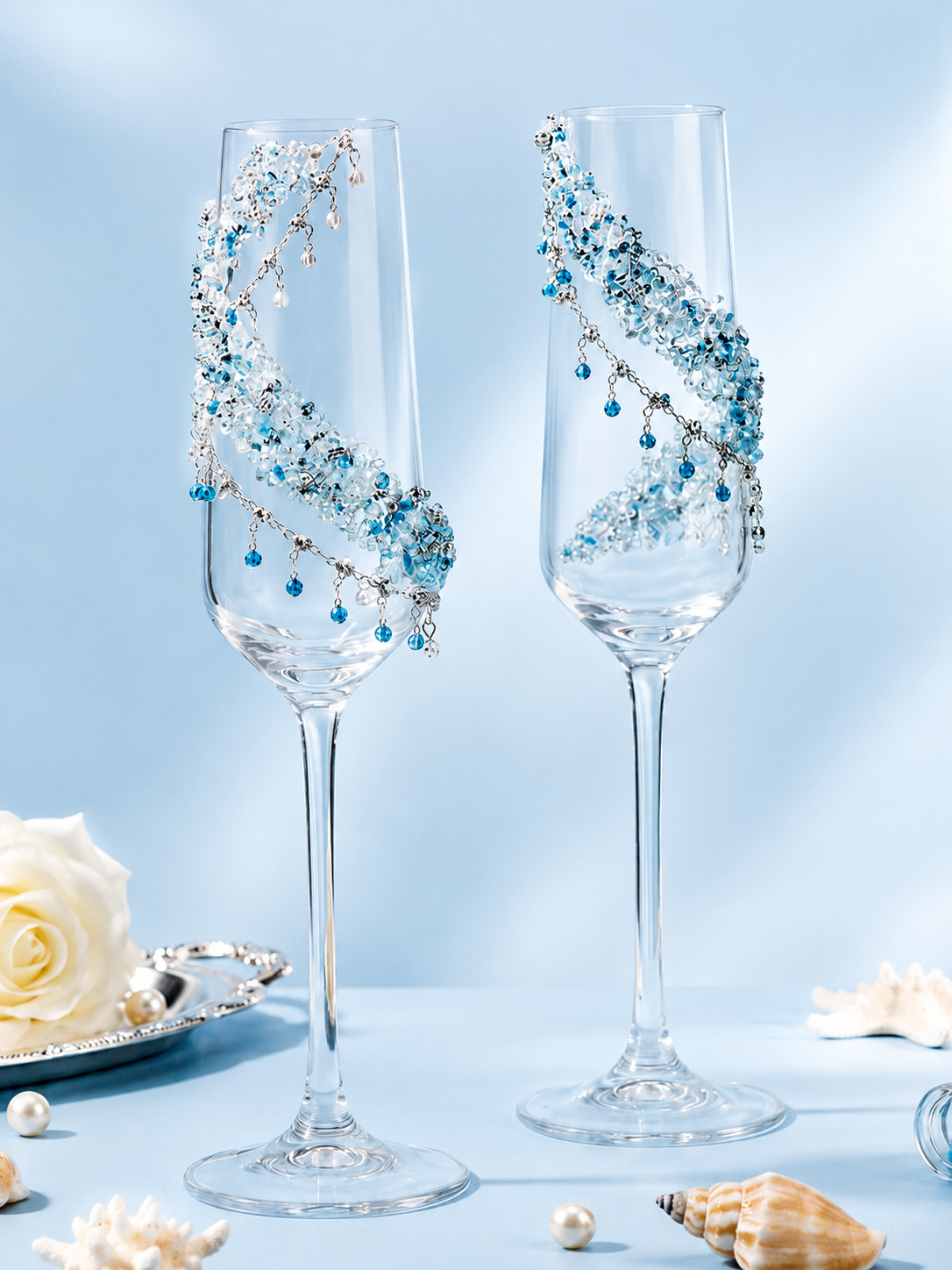Seabreeze Crystal Champagne Coupe Set – Handcrafted Bridal Toast Collection