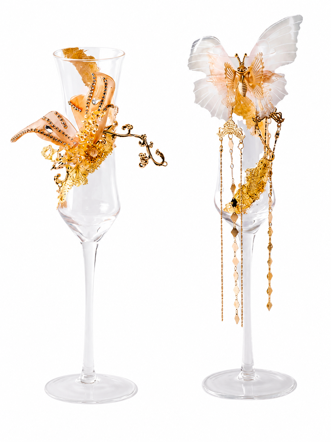Golden Monarch Champagne Couple Set – French Elegance Toasting Glasses