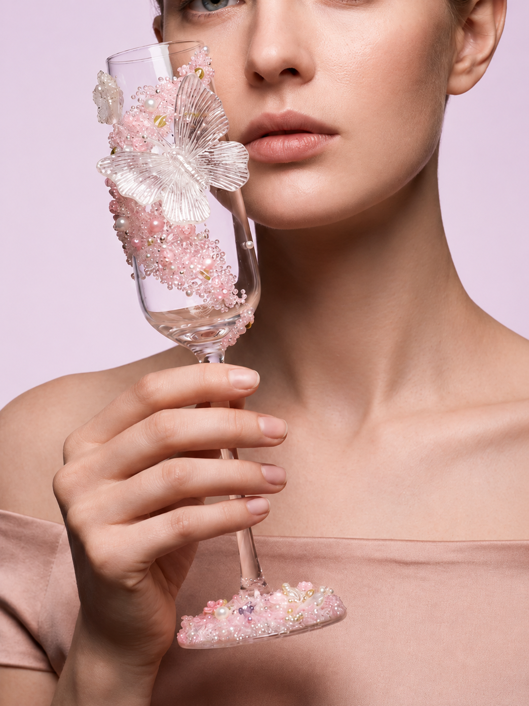 Butterfly Dream Crystal Champagne Glass – Hand-Embellished Wedding Gift