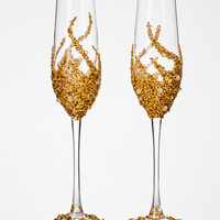 Starlit Gold Sparkle Crystal Flutes – Handcrafted Wedding Pair