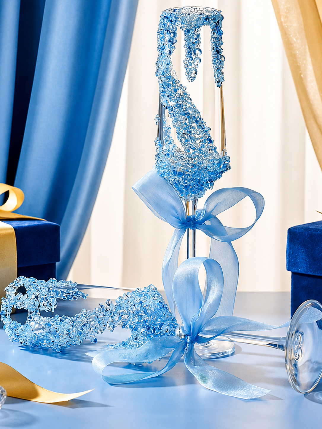 Arctic Blue Frost Crystal Champagne Flutes – Bridal Celebration Set
