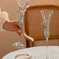Silver Butterfly Luxe Champagne Glass Pair – Minimalist Couple Gift